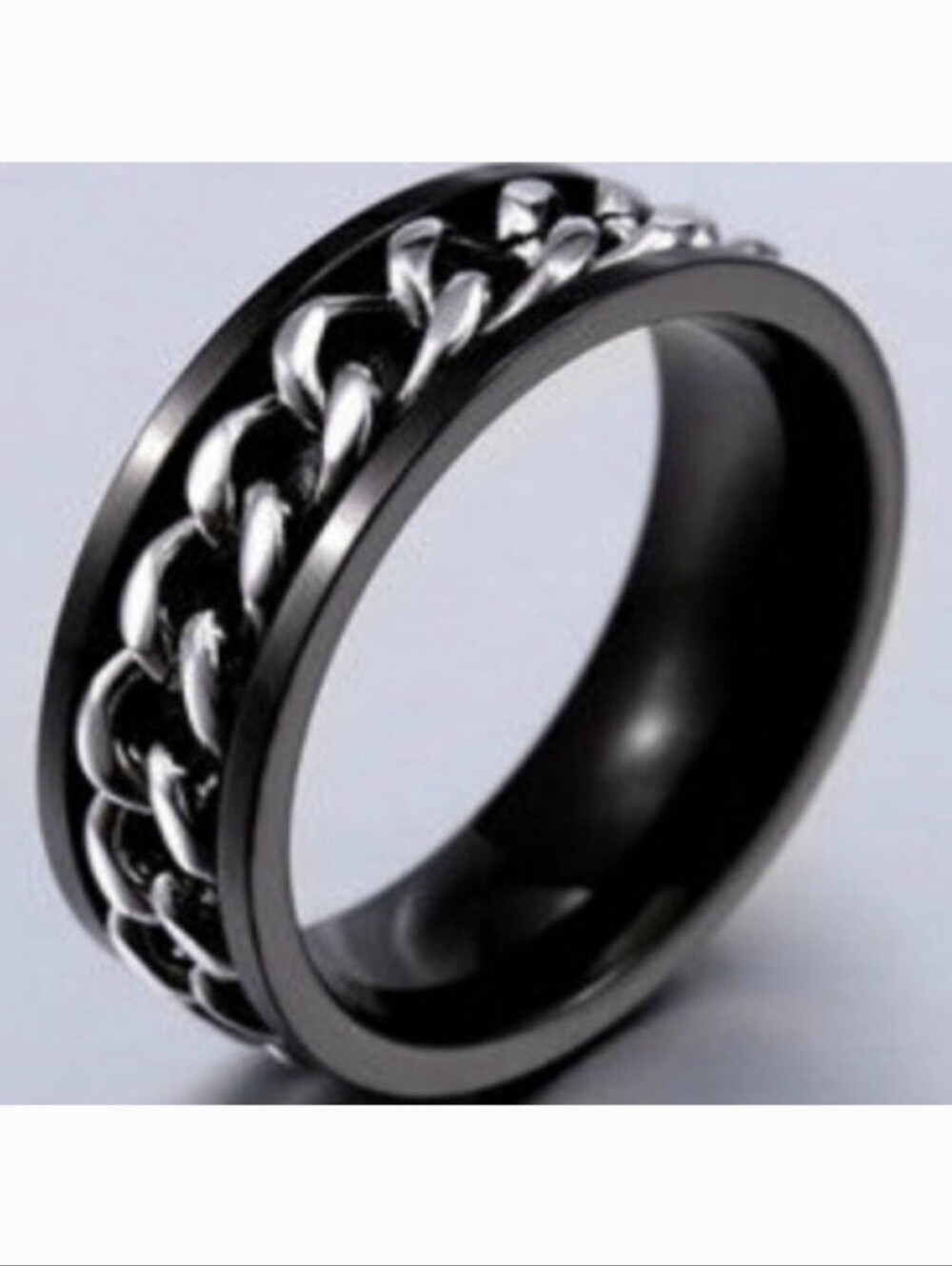 Stainless Steel Black Band Ring Spinner Silver Chain ADHD Tool Ring Band Size 11